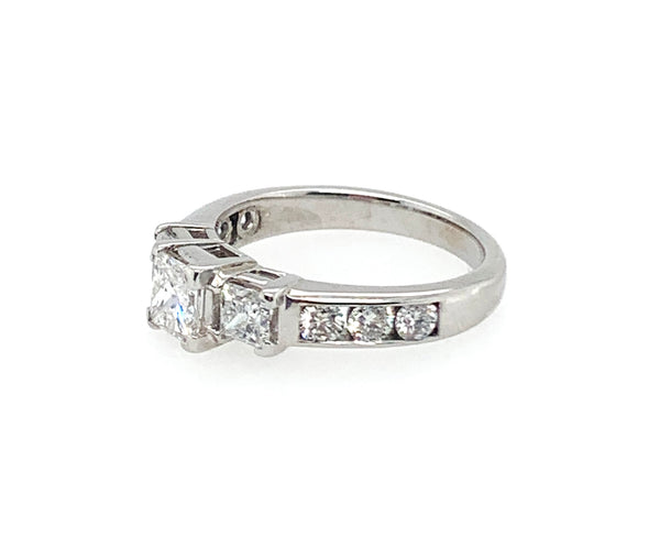 Pre-Owned Three-Stone Princess Cut 14K White Gold Ring