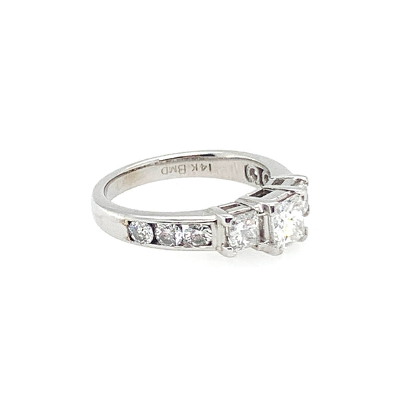 Pre-Owned Three-Stone Princess Cut 14K White Gold Ring
