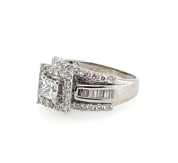 Baguette 14K White Gold Engagament Ring