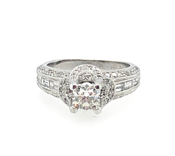 Pre-Owned Cut Corner Square Brilliant 14K White Gold Engagement Ring