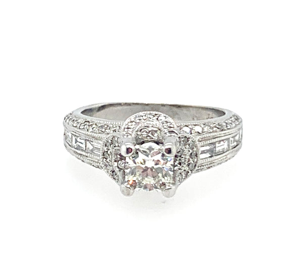 Pre-Owned Cut Corner Square Brilliant 14K White Gold Engagement Ring