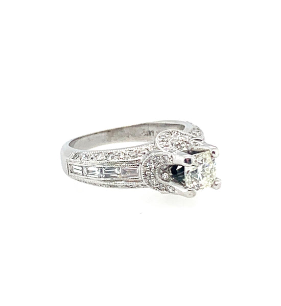 Pre-Owned Cut Corner Square Brilliant 14K White Gold Engagement Ring
