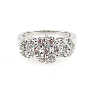 Pre-Owned Triple Diamond Flower Baguette Ring 14K White Gold