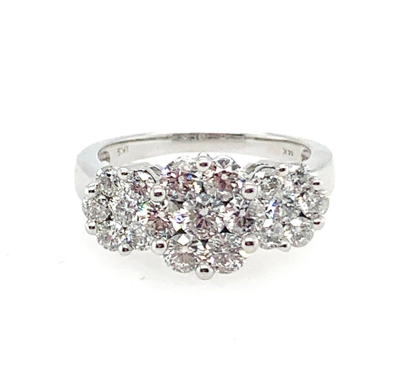 Pre-Owned Triple Diamond Flower Baguette Ring 14K White Gold