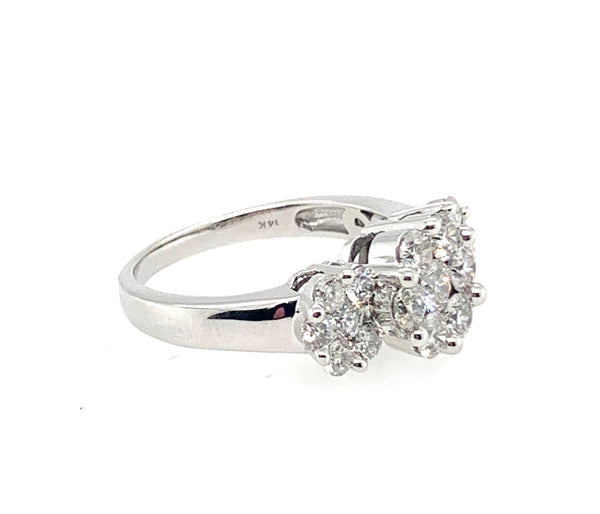 Pre-Owned Triple Diamond Flower Baguette Ring 14K White Gold