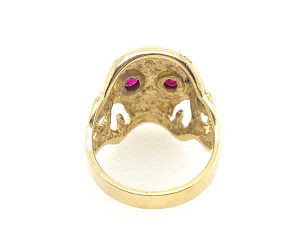 Natural Ruby-Eyes Skull Mens 10K Gold Ring