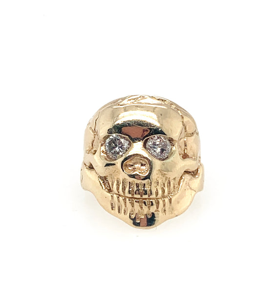 Custom Diamond Eyes Skull Ring 14K Gold Mens Ring