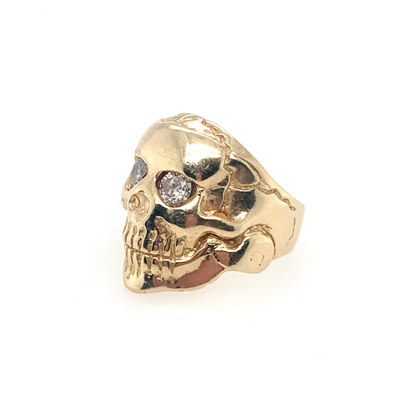 Custom Diamond Eyes Skull Ring 14K Gold Mens Ring