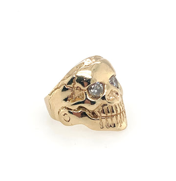 Custom Diamond Eyes Skull Ring 14K Gold Mens Ring