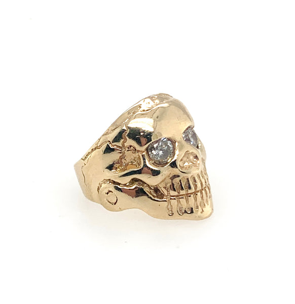 Custom Diamond Eyes Skull Ring 14K Gold Mens Ring