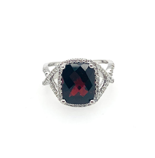 Genuine Garnet 10K White Gold Womens Fashion Ring R721120 ID
