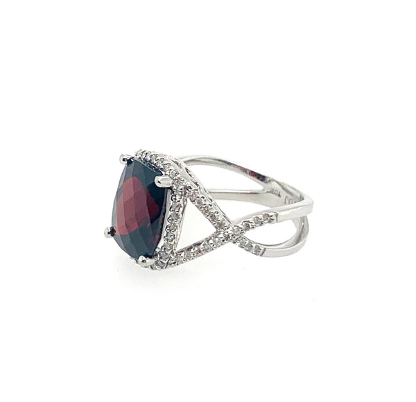 Genuine Garnet 10K White Gold Womens Fashion Ring R721120 ID