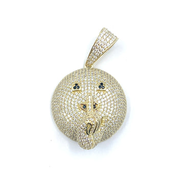 The Shhhhh Emoji Crystal 10K Gold Mens Pendant