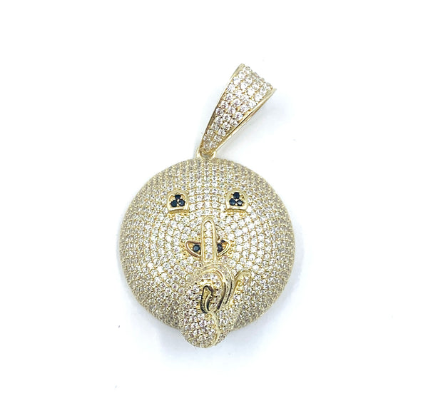 The Shhhhh Emoji Crystal 10K Gold Mens Pendant
