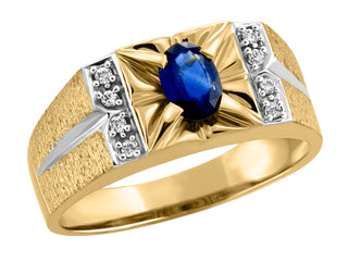 Genuine Blue Sapphire Diamond 10K Yellow Gents Rings JVJ484/S