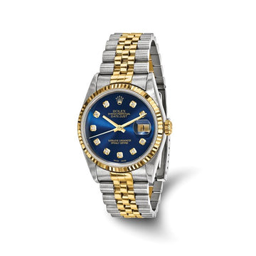 Men's Rolex-Independently Certified Steel and 18k 36mm Jubilee Datejust Blue Diamond Dial and Fluted Bezel Watch