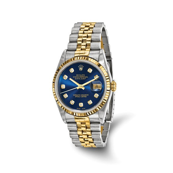 Men's Rolex-Independently Certified Steel and 18k 36mm Jubilee Datejust Blue Diamond Dial and Fluted Bezel Watch