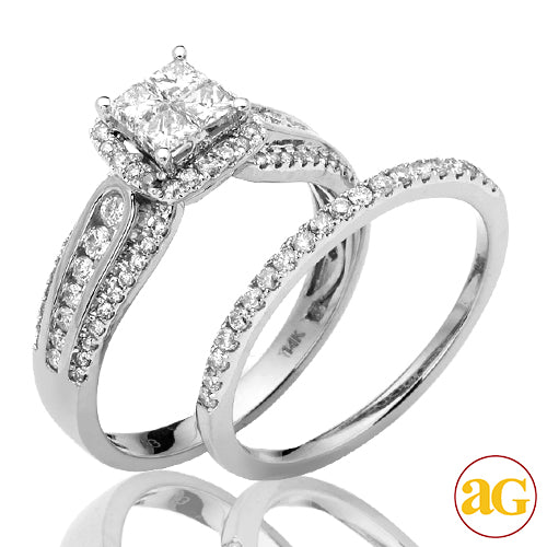 14KW 1.00CTW DIAMOND QUAD HEAD BRIDAL SET WITH HAL