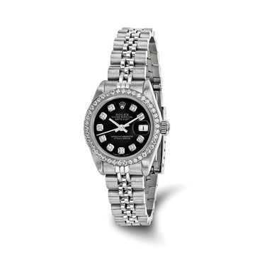 Women's Rolex-Independently Certified Steel 26mm Jubilee Datejust Black Diamond Dial and Bezel Watch