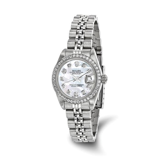 Women's Rolex-Independently Certified Steel 26mm Jubilee Datejust Mother of Pearl Diamond Dial and Bezel Watch