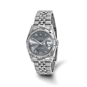Rolex-Independently Certified Steel 36mm Grey Roman Diamond Datejust Watch