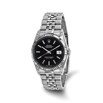Men’s Rolex-Independently Certified Steel 36mm Jubilee Datejust Black Dial and 18k Fluted Bezel Watch