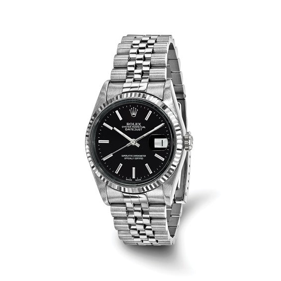 Men’s Rolex-Independently Certified Steel 36mm Jubilee Datejust Black Dial and 18k Fluted Bezel Watch