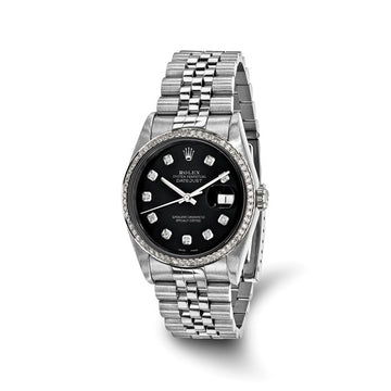 Men’s Rolex-Independently Certified Steel 36mm Jubilee Datejust Black Diamond Dial and Bezel Watch