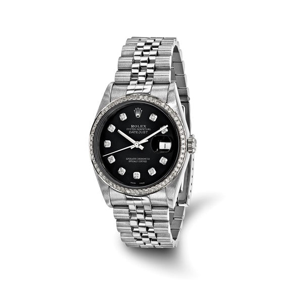 Men’s Rolex-Independently Certified Steel 36mm Jubilee Datejust Black Diamond Dial and Bezel Watch
