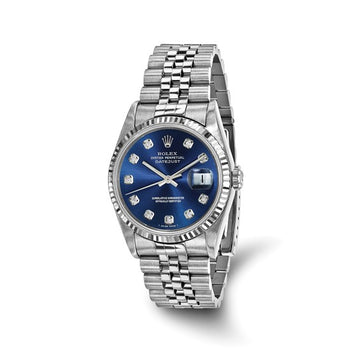 Men's Rolex-Independently Certified Steel 36mm Jubilee Datejust Blue Diamond Dial and 18k Fluted Bezel Watch