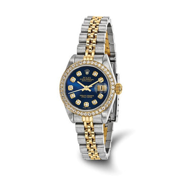 Rolex-Independently Certified Steel and 18k 26mm Jubilee Datejust Blue Diamond Dial and Bezel Watch