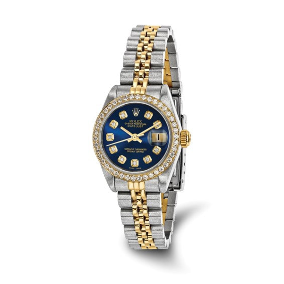 Rolex-Independently Certified Steel and 18k 26mm Jubilee Datejust Blue Diamond Dial and Bezel Watch