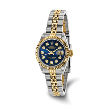 Women's Rolex-Independently Certified Steel and 18k 26mm Jubilee Datejust Blue Diamond Dial and Fluted Bezel Watch