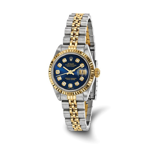 Women's Rolex-Independently Certified Steel and 18k 26mm Jubilee Datejust Blue Diamond Dial and Fluted Bezel Watch