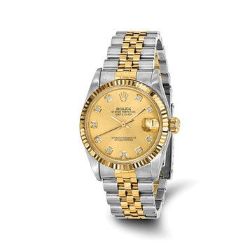 Rolex-Independently Certified Steel and 18k 31mm Jubilee Datejust Champagne Diamond Dial and Fluted Bezel Watch