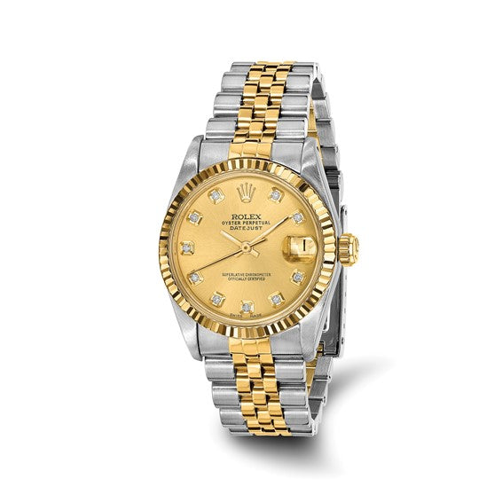 Rolex-Independently Certified Steel and 18k 31mm Jubilee Datejust Champagne Diamond Dial and Fluted Bezel Watch