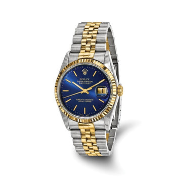 Men's Rolex-Independently Certified Steel and 18k 36mm Jubilee Datejust Blue Dial and Fluted Bezel Watch