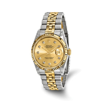 Rolex-Independently Certified Steel and 18k 36mm Jubilee Datejust Champagne Diamond Dial and Fluted Bezel Watch