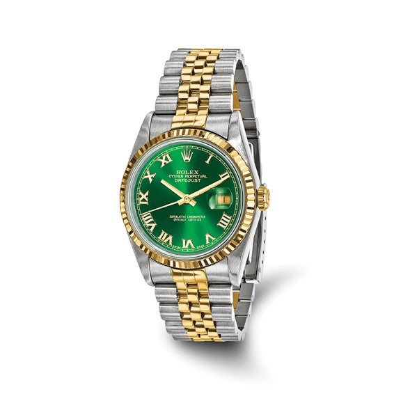 Men’s Rolex-Independently Certified Steel and 18k 36mm Jubilee Datejust Green Dial and Fluted Bezel Watch