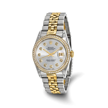 Men's Rolex-Independently Certified Steel and 18k 36mm Jubilee Datejust Silver Diamond Dial and Bezel Watch