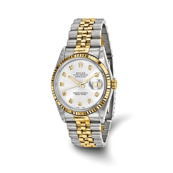 Rolex-Independently Certified Steel and 18k 36mm Jubilee Datejust Silver Diamond Dial and Fluted Bezel Watch