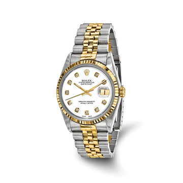 Men’s Rolex-Independently Certified Steel and 18k 36mm Jubilee Datejust White Diamond Dial and Fluted Bezel Watch