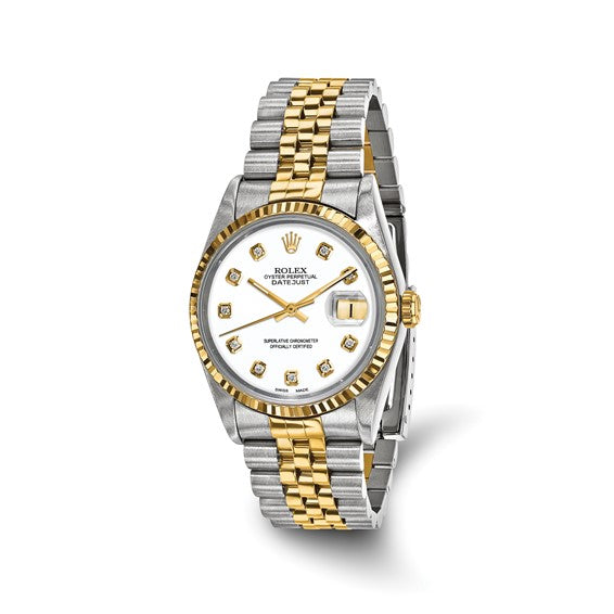 Men’s Rolex-Independently Certified Steel and 18k 36mm Jubilee Datejust White Diamond Dial and Fluted Bezel Watch
