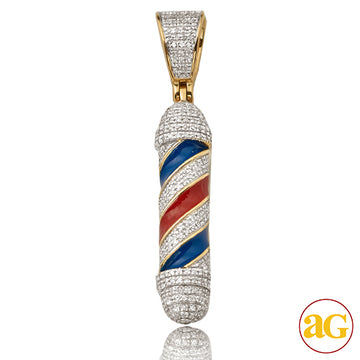 10KY 0.35CTW DIAMOND BARBER POLL PENDANT W/ENAMEL