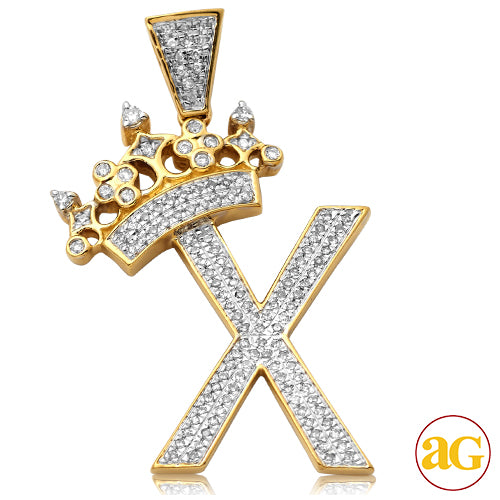 10KY 0.33CTW DIAMOND INITIAL WITH CROWN PENDANT -