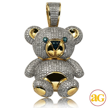 10KY 2.50CTW GREEN AND WHITE DIAMOND TEDDY BEAR