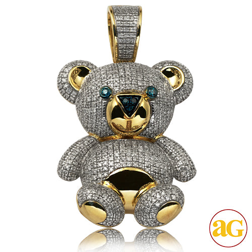 10KY 2.50CTW GREEN AND WHITE DIAMOND TEDDY BEAR