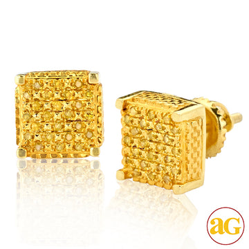 YS 0.20CTW YELLOW DIAMOND FLAT DICE PRONG EARRINGS