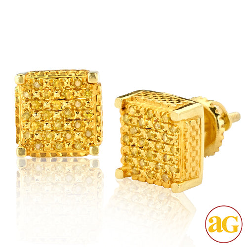 YS 0.20CTW YELLOW DIAMOND FLAT DICE PRONG EARRINGS