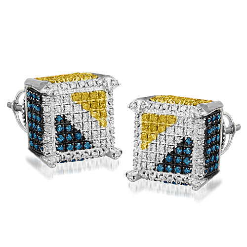 SS 0.85CTW BD+WD+YD DICE EARRINGS